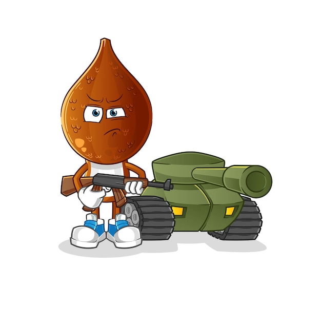 Snake fruit head cartoon soldier with tank character cartoon vector