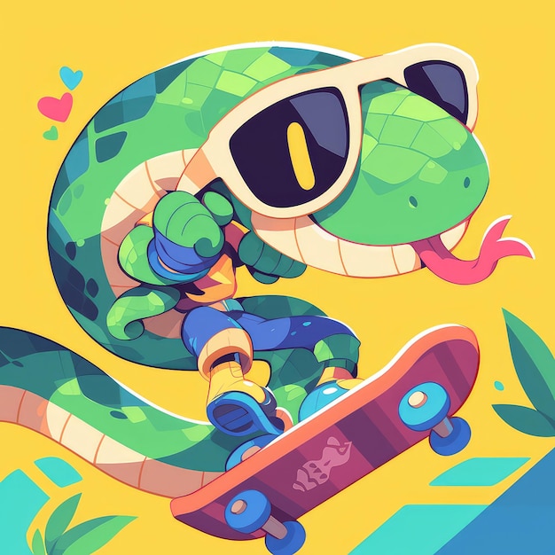 Vector a snake is skateboarding cartoon style