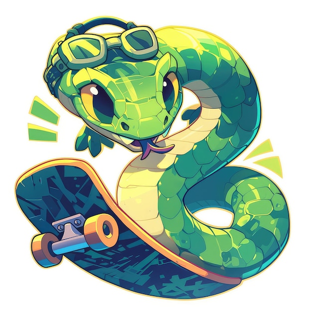 A snake is skateboarding cartoon style