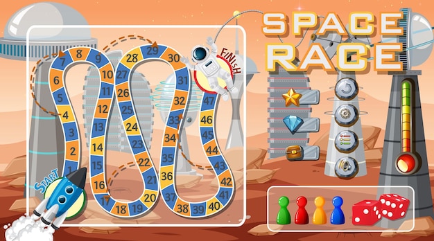 Vettore modello di gioco serpente e scale con tema spaziale