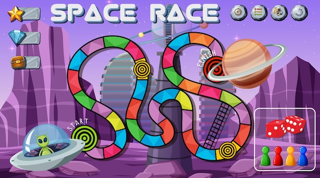 Snake and ladders game template with space theme