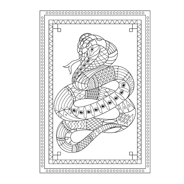 Змея Мандала Zentangle Иллюстрация в линейном стиле