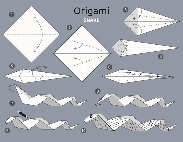 Snake origami schema tutorial bewegend model Origami voor kinderen Stap voor stap