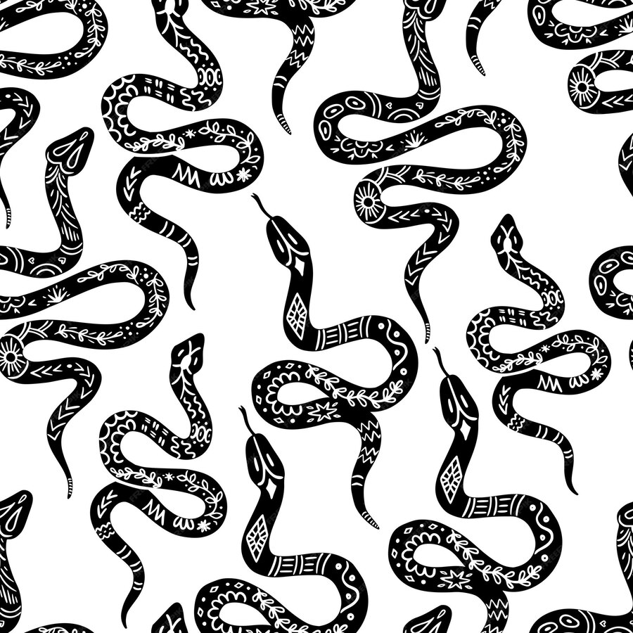 Premium Vector Snake pattern, black and white celestial serpent