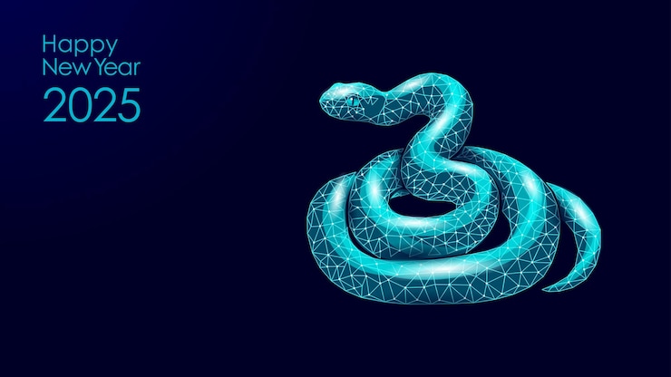 Vector snake symbol chinese new year 2025 concept traditional sign of year low poly modern blue polygonal poster greeting cards template vector illustration