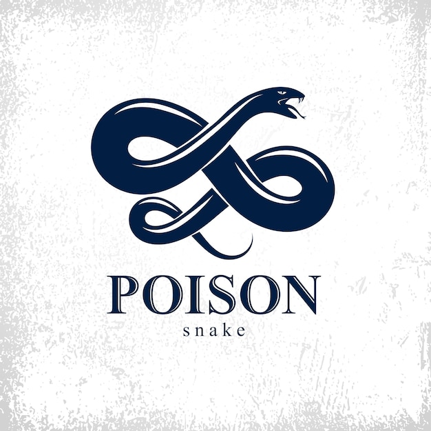 뱀 벡터 로고 엠블럼 또는 문신, 치명적인 독이 있는 위험한 뱀, 독이 있는 공격적인 포식자 파충류 동물 빈티지 스타일 삽화.