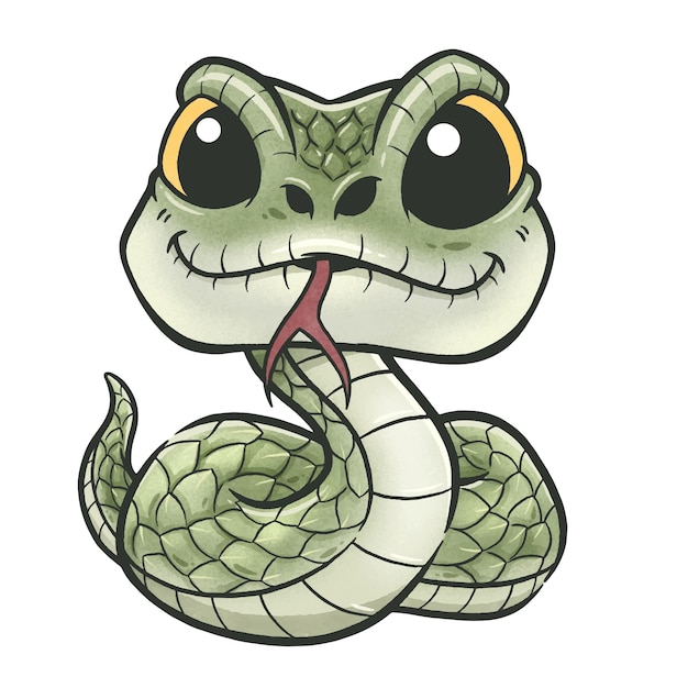 Un serpente con la testa e gli occhi verdi.