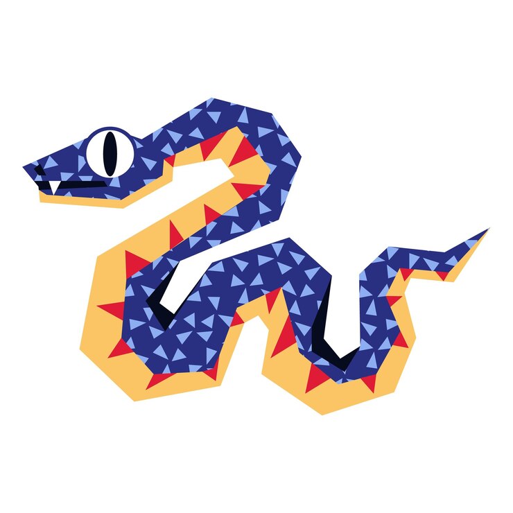 Vector snakes 2025 is blue and geometric crawling sideways into the texture the isolated sinuous snake