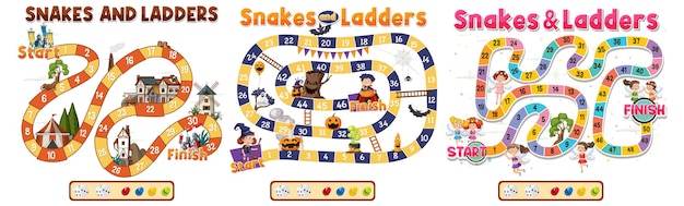 Snakes and Ladders spel sjabloon met vector illustratie