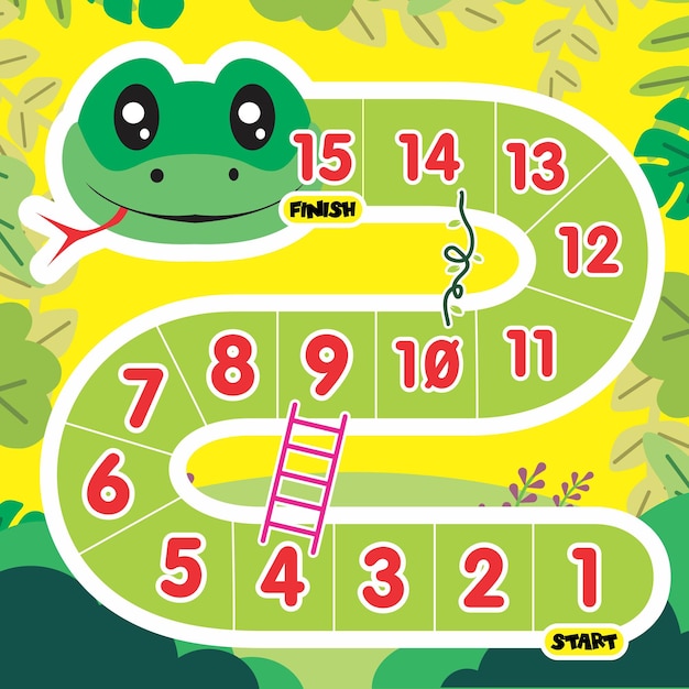 Snakes and ladders board game cartoon in jungle