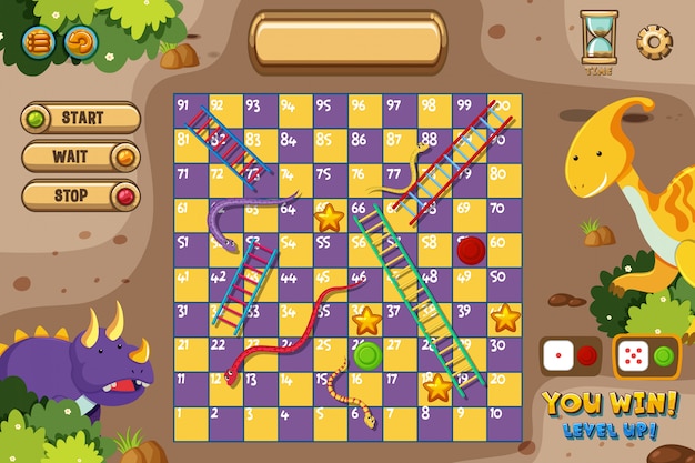 Vector snakes and ladders game s with two dinosaurs