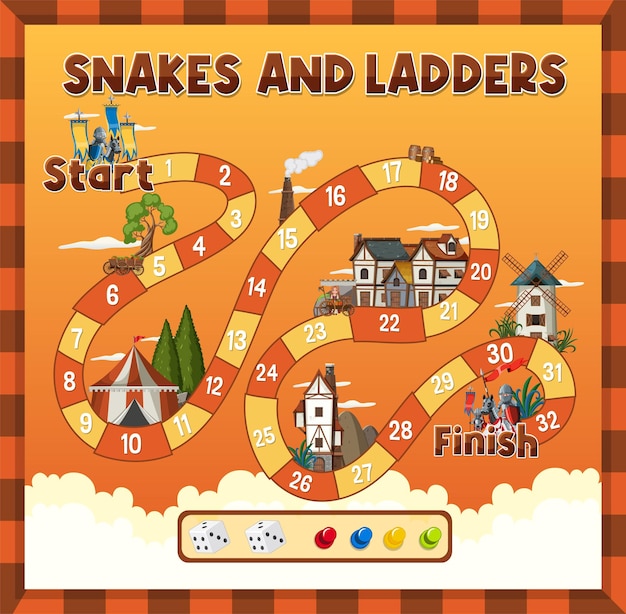 Premium Vector Snakes and Ladders Game Template