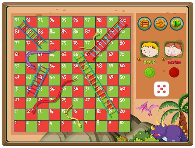 Snakes and ladders game with triceratops