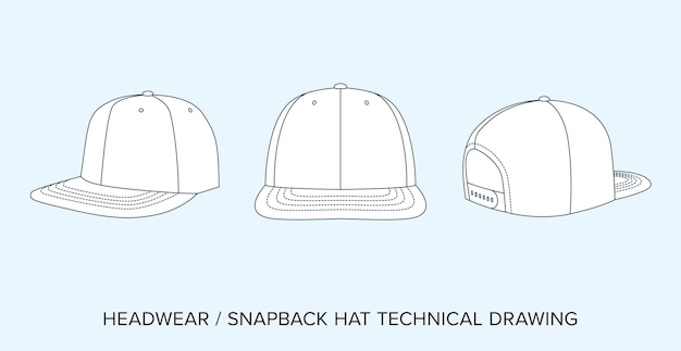 Vector snapback hat technical drawing accessory blueprint for fashion designers