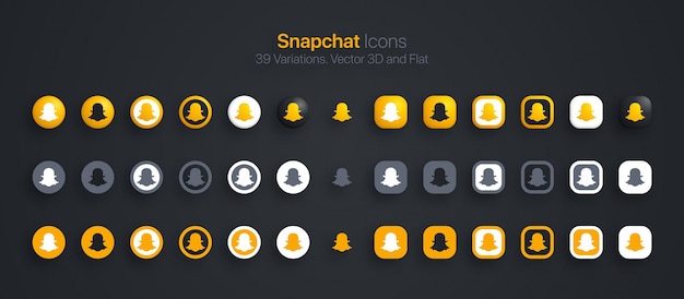 Snapchat-pictogrammen instellen modern 3d en plat in verschillende variaties