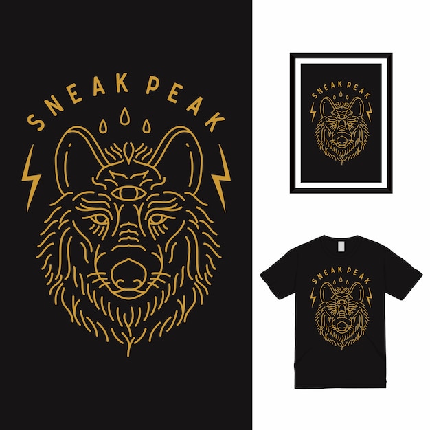 벡터 sneak peak wolf line art t 셔츠 디자인