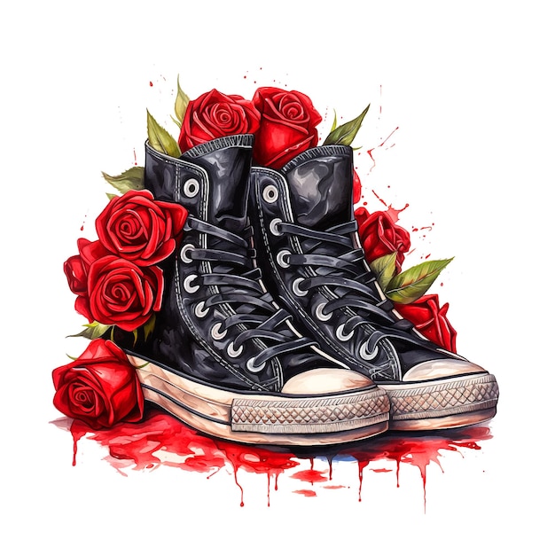 Sneakers gevuld met bloemen aquarelverf