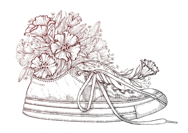 Sneakers met bloemen illustratie