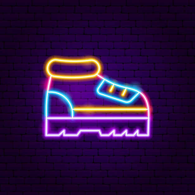 Vettore etichetta neon scarpe da ginnastica. illustrazione vettoriale di promozione di scarpe alla moda.