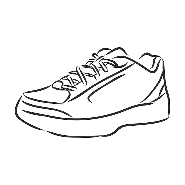 Vector sneakers outline drawing. black lines of sport shoe on white background.