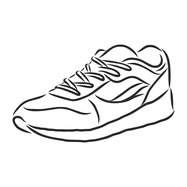 Disegno di assieme di scarpe da ginnastica. linee nere di scarpe sportive su sfondo bianco.