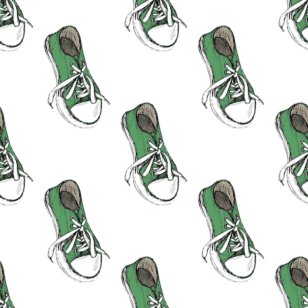 Vector sneakers seamless pattern on white background hand drawn vector illustration