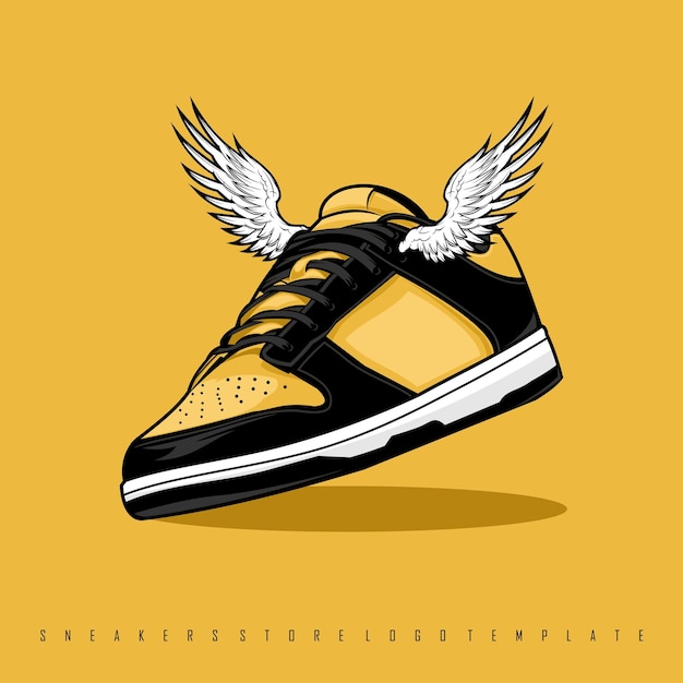 Vettore illustrazione della scarpa da sneakers, con uno sfondo giallo