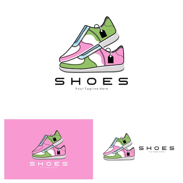 Sneakers Shoe Logo Design vector illustration of trending youth footwear simple funky concept