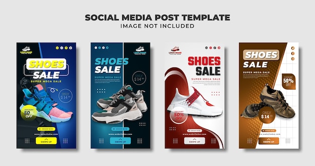 Vector sneakers and shoes sale social media instagram story, flyer and banner template for promotion