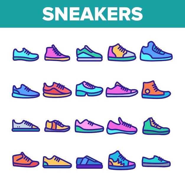 Set di icone di sneaker linea sottile