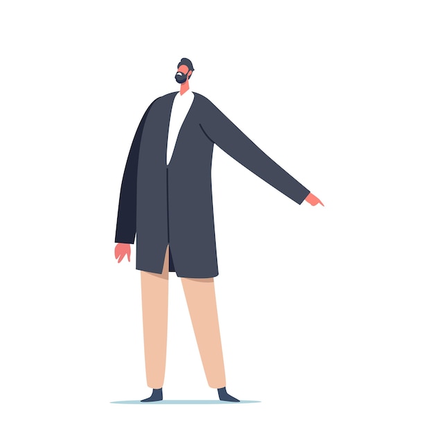 Sneaky business character wear formal suit throw out the blame\
pointing with finger on somebody. sneak, show with finger on\
scapegoat isolated on white background. cartoon people vector\
illustration