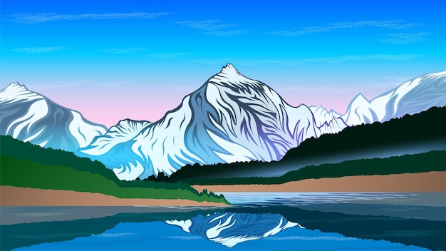 Vector sneeuw bergen landschap achtergrond cartoon