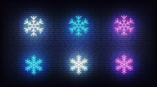 Sneeuw elementen neon. vector gloeiende neon kleurrijke sneeuwvlok elementen