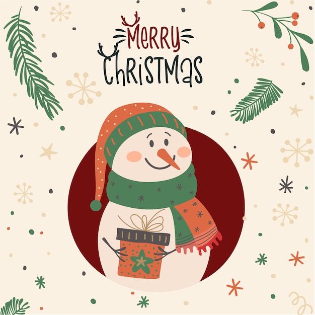 Vector sneeuwman kerstgroet vrolijke kerst psot en kaart ontwerp illustratie