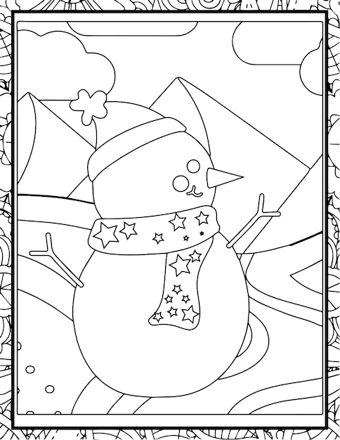 Sneeuwman Kleurbladen wit en zwart voor kinderboeken illustratie