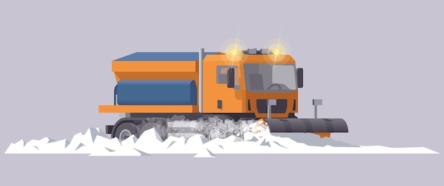 Sneeuwploegen vrachtwagen. sneeuwruimen. zoutstrooier. illustratie