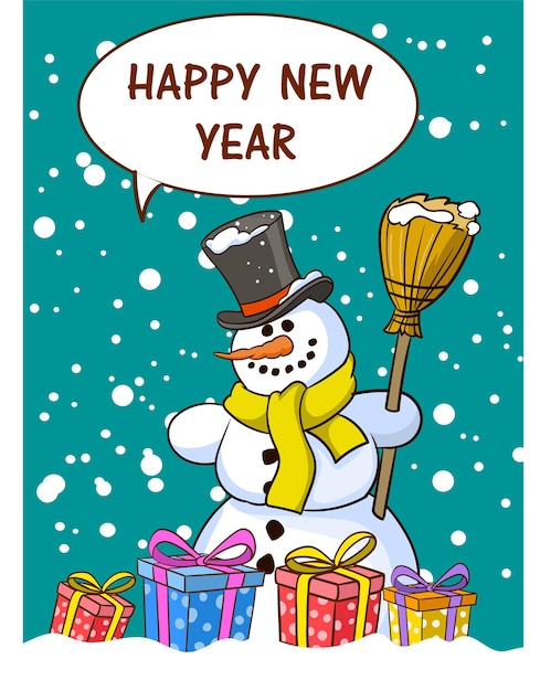 Sneeuwpop die Nieuwjaar en Kerstmis viert