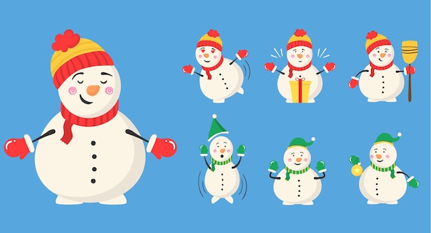 Sneeuwpop goochelaar met snoep en geschenken winter buitenactiviteit voor kinderen winter en kerst