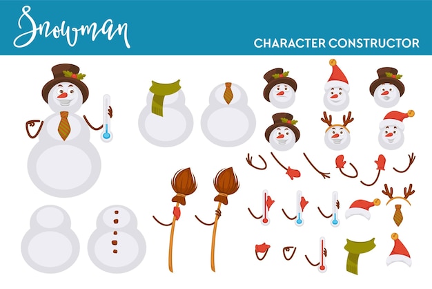 Sneeuwpop kerstfiguur constructor lichaamsdelen en accessoires