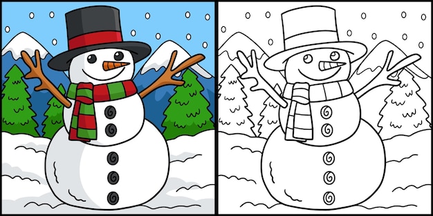 Sneeuwpop Kleurplaat Gekleurde Illustratie