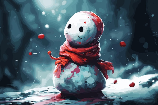 Sneeuwpop met sjaal in de winter 3drendering