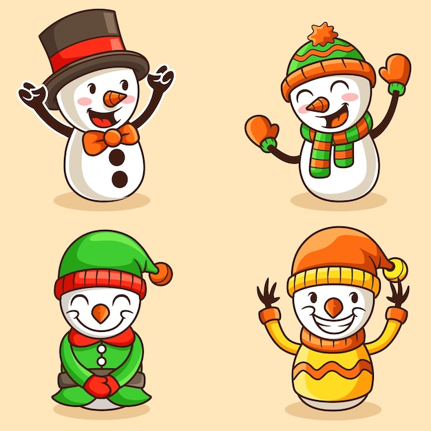 Sneeuwpop set mascotte christmast, grappige mascotte vectorillustratie