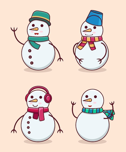 Sneeuwpop tekenset collectie. Premium vector