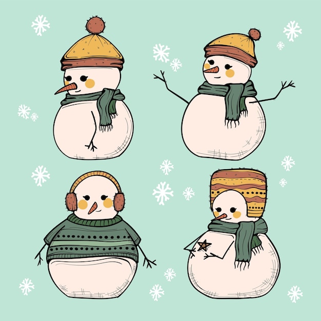 Sneeuwpop voor Winter- en Kerstelementen Handgetekende Vector Recolorable 01