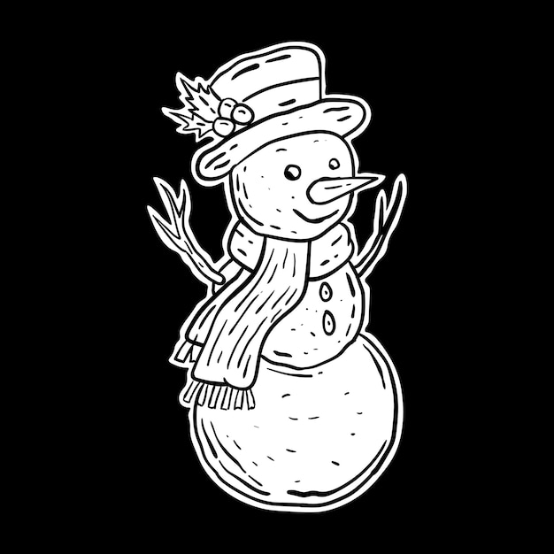 Sneeuwpop zwart-wit afbeelding afdrukken op t-shirts, sweatshirts en souvenirs Premium Vector