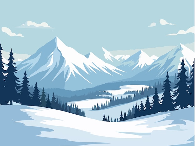 Sneeuwrijke bergtoppen met dennenbossen