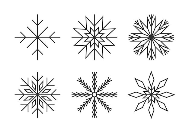 Sneeuwvlok dunne zwarte lijn iconen sneeuw vector set