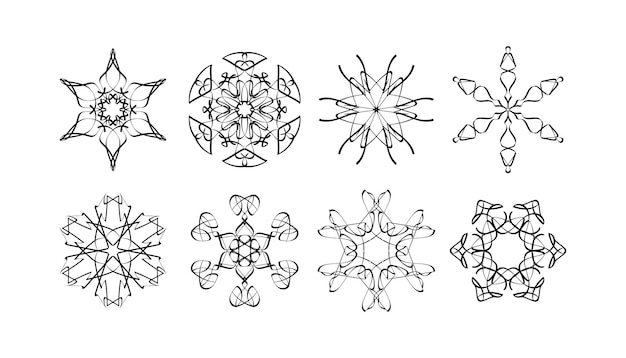 Sneeuwvlok eenvoudige zwarte lijn pictogrammen sneeuw vector set.