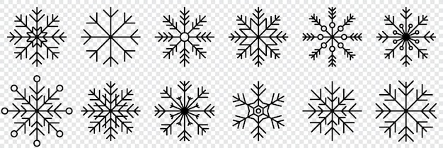 Sneeuwvlok variaties icoon collectie Sneeuwvlok pictogrammen instellen Sneeuwvlok symbolen Sneeuw pictogram Frost winter achtergrond Sneeuwvlokken ijskristal geïsoleerd vectorillustratie