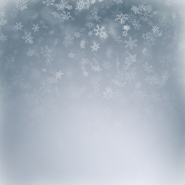 Vector sneeuwvlok vliegen, kaart of banner met sneeuw elementen, confetti vlokken scatter. koud weer winter symbolen.